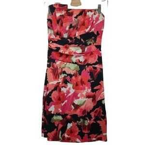 Roulette Womens Dress Size 4 Orange Black Floral Watercolor Mini Strapless Party